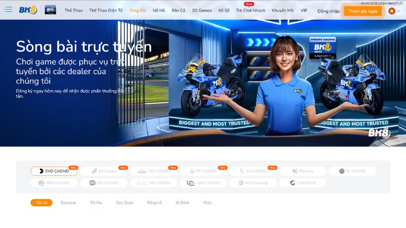 Các sảnh casino live nổi bật tại BK8
