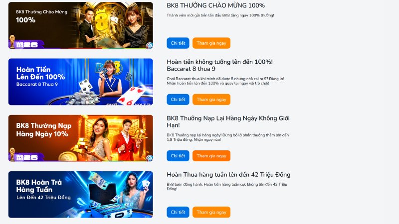 Chương trình khuyến mãi dành cho sảnh casino live BK8